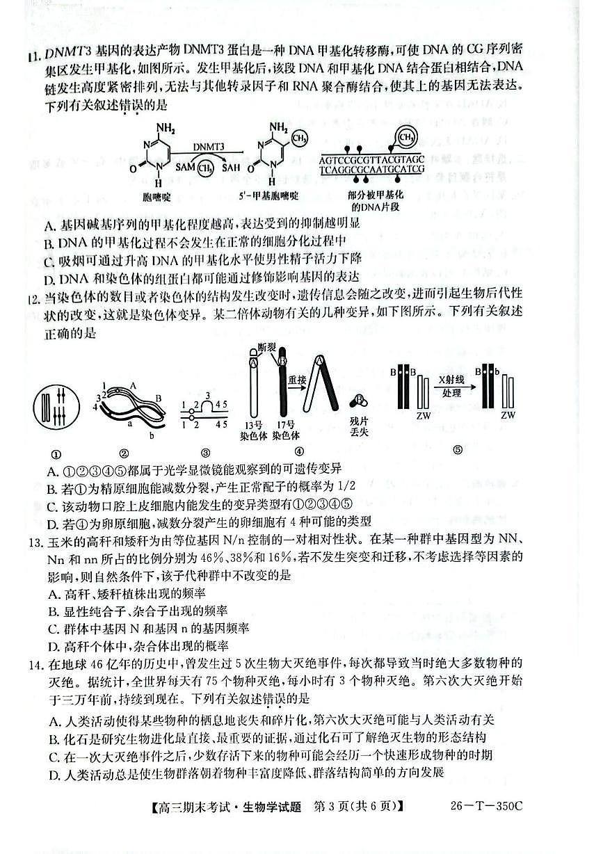 黑龙江省鸡西市2025-2026学年高三上学期1月期末联考生物试题第3页