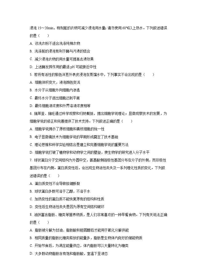 【生物】河南省漯河临颍县博雅学校2025-2026学年高一上学期期中考试试题（学生版）第2页