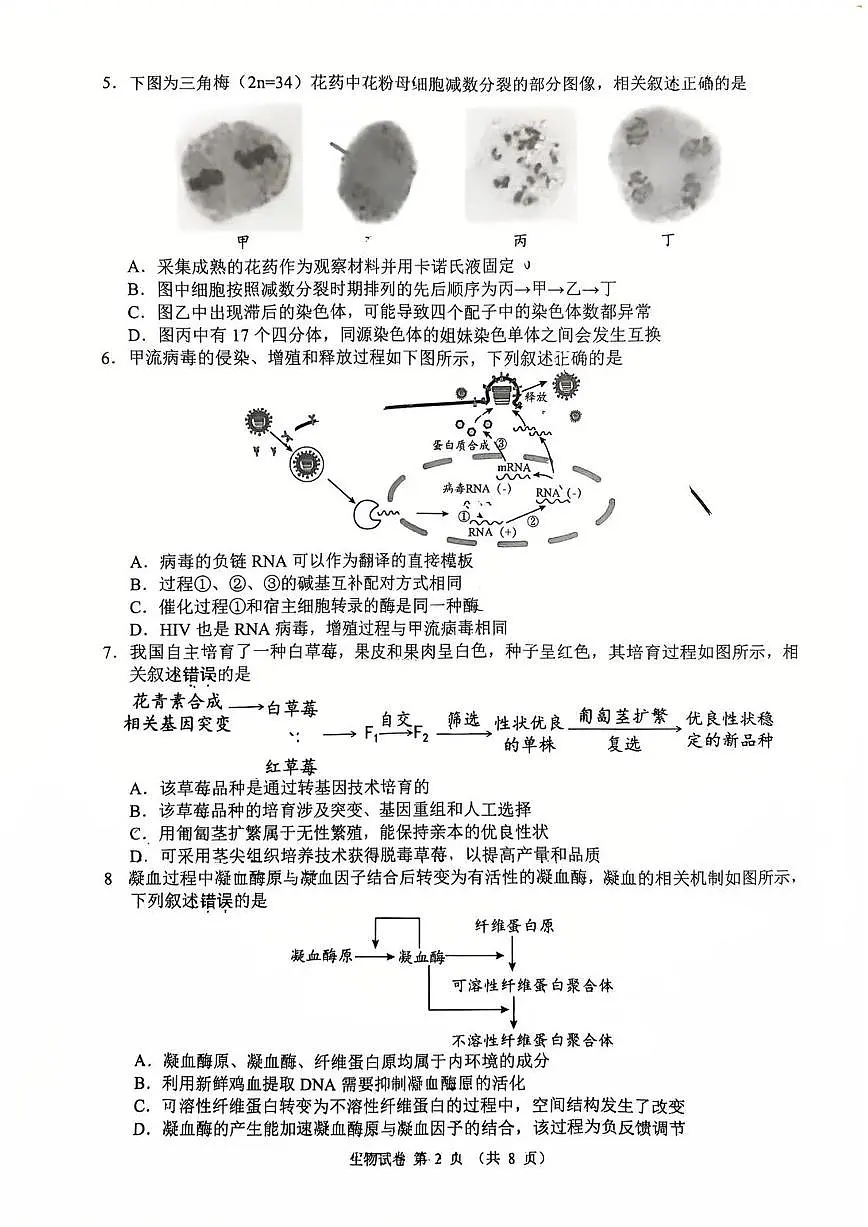江苏省扬州市2026届高三上学期期末考试(扬州一模)生物试题（无答案）第2页