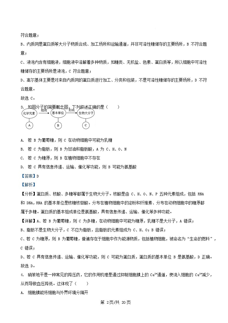 浙江省杭州市西湖区2025_2026学年高一生物上学期12月月考试题含解析第2页