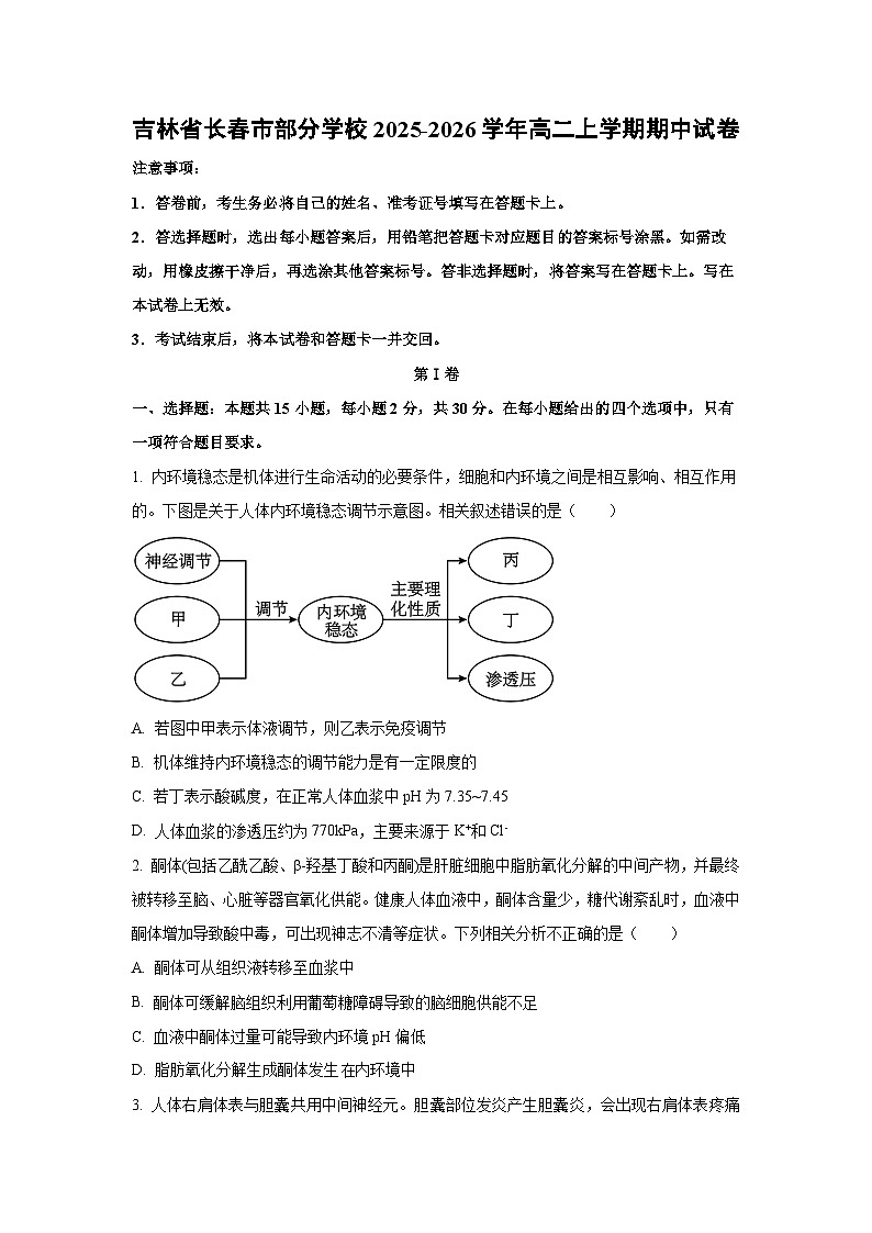 【生物】吉林省长春市部分学校2025-2026学年高二上学期期中试卷（学生版）第1页