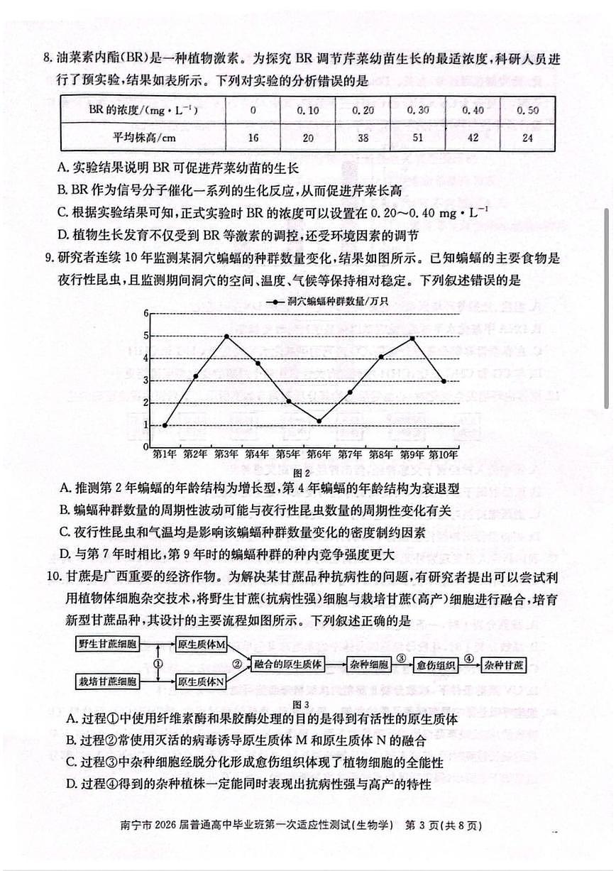 2025-2026学年广西南宁市普通高中毕业班高三上学期第一次适应性测试生物试题（含答案）第3页