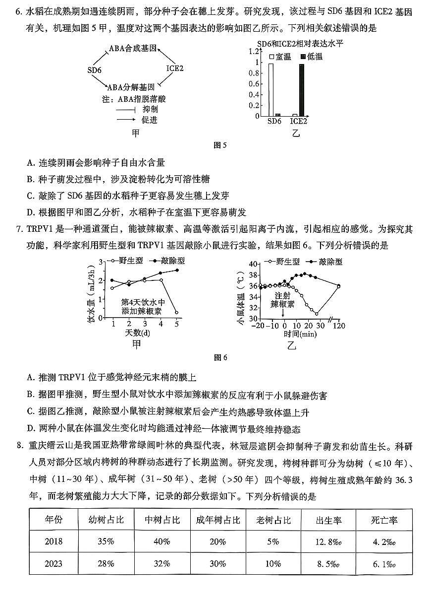 重庆市第八中学2026届高三上学期1月高考适应性月考卷五（一诊）生物试卷（含解析）第3页