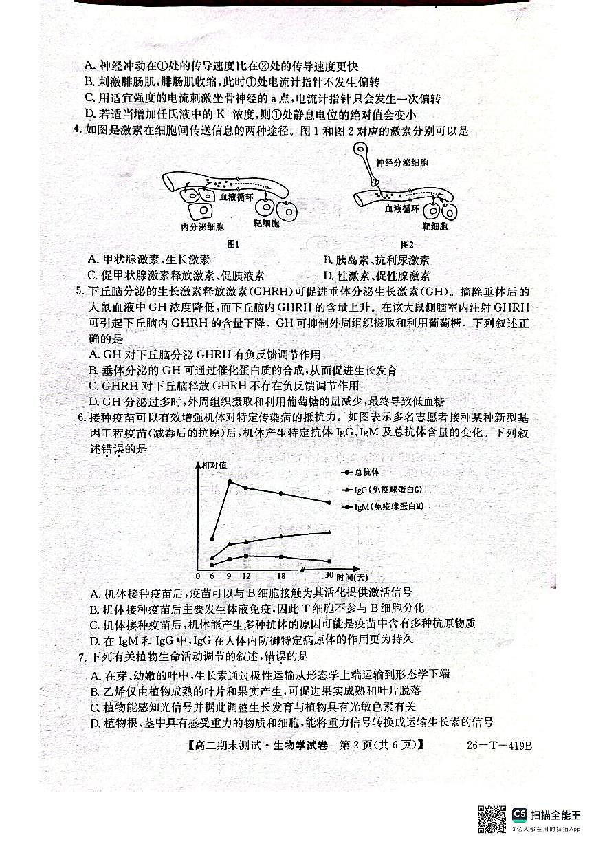 甘肃省武威第六中学2025-2026学年高二上学期期末考试生物学试卷（PDF版，含答案）第2页