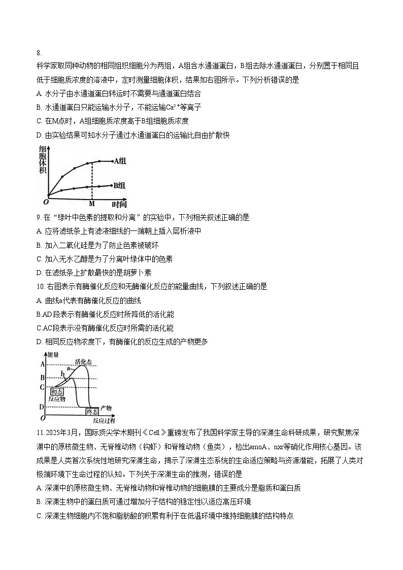 青海省西宁市2025_2026学年高一上学期期末调研测试生物试卷（文字版，含答案）第3页