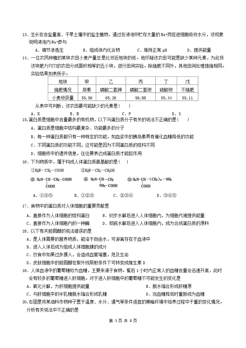 辽宁省辽阳市2024-2025学年高一上学期期中考试生物试卷（无答案）第3页