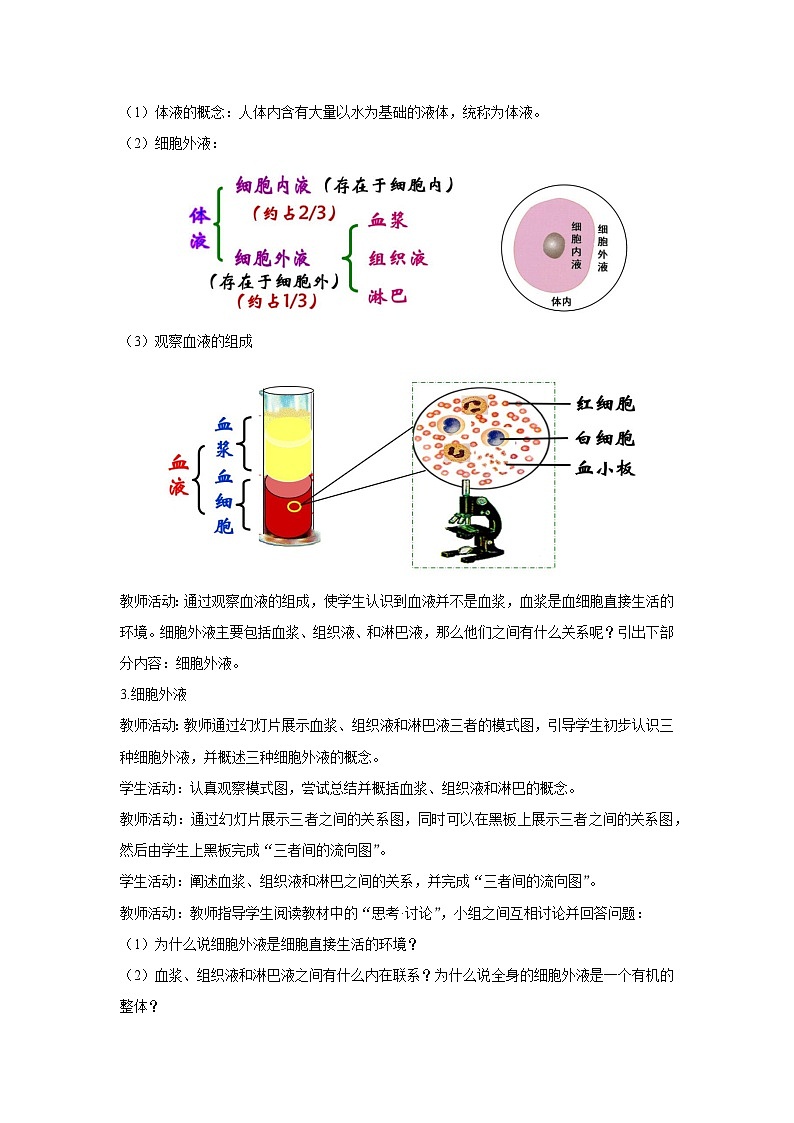 1.1 细胞生活的环境-教学设计 表格式-2025-2026学年高二上学期《生物》（人教版）选择性必修1第3页