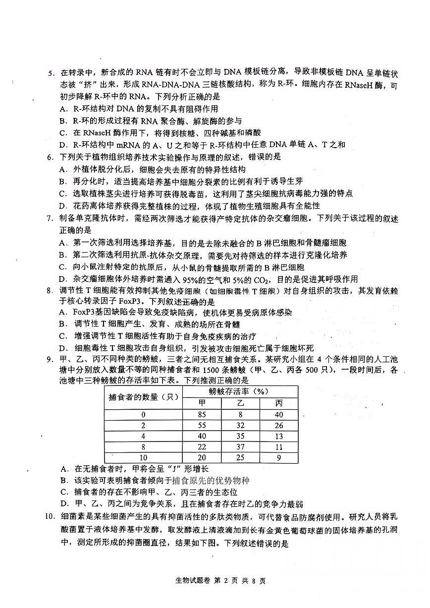 生物-湖南省株洲市2026届高三年级教学质量统一检测（株洲一模）试卷及答案第2页