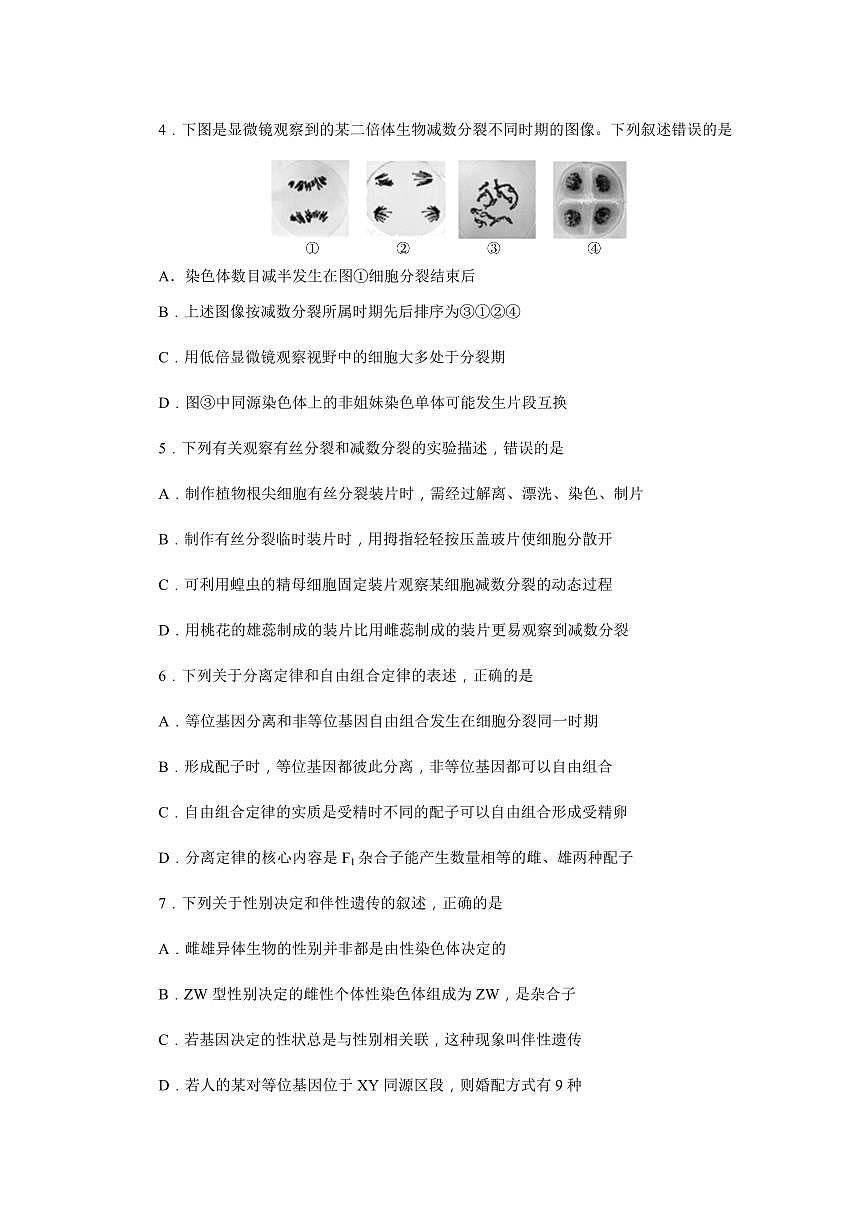 湖南省长沙市湖南师大附中2024-2025学年高一下学期4月期中生物试卷（无答案）第2页