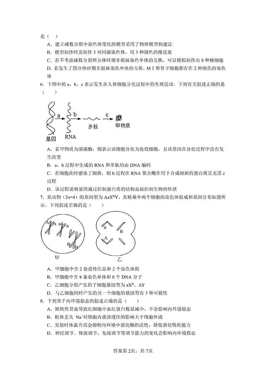 2025-2026学年宁夏回族自治区石嘴山市第一中学高三上学期1月期末考试生物试题（含答案）第2页