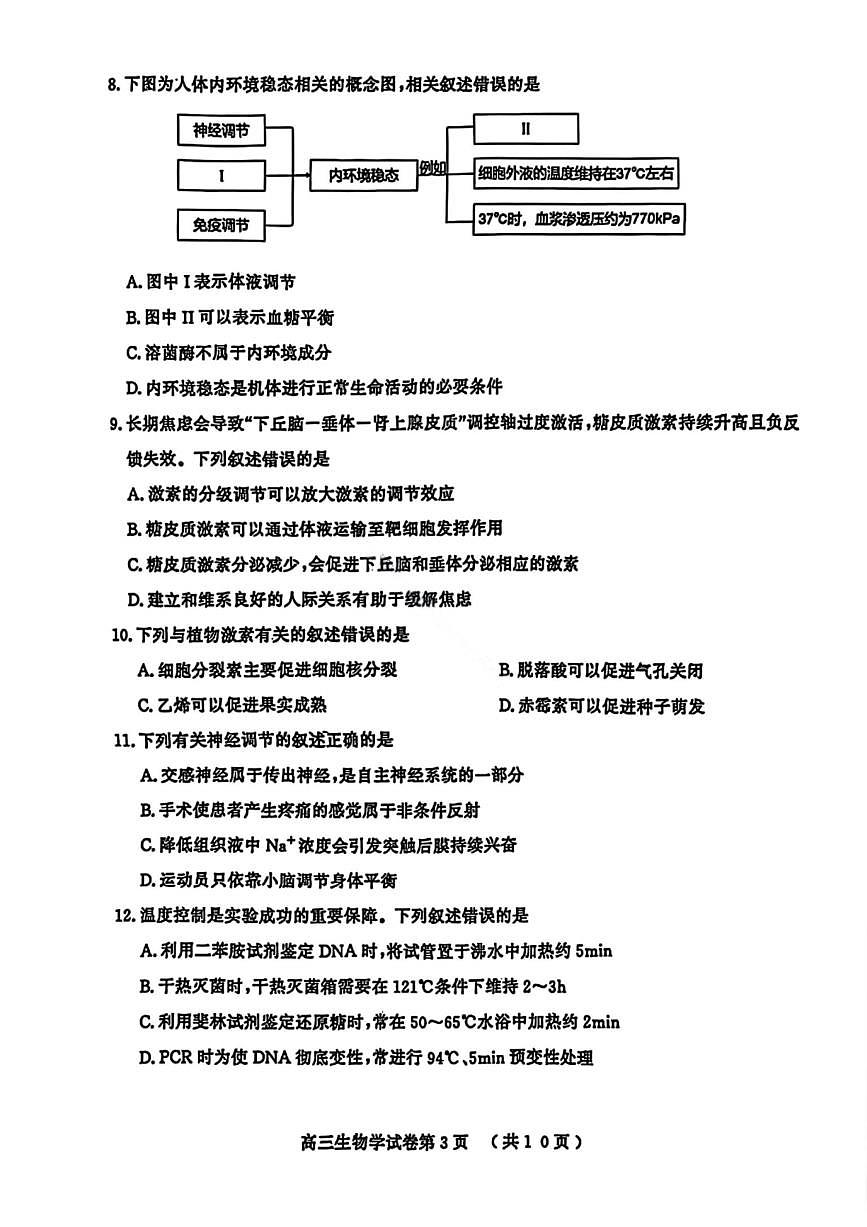 江苏省南京市、盐城市2026届高三第一次高考模拟考试生物试卷+答案第3页