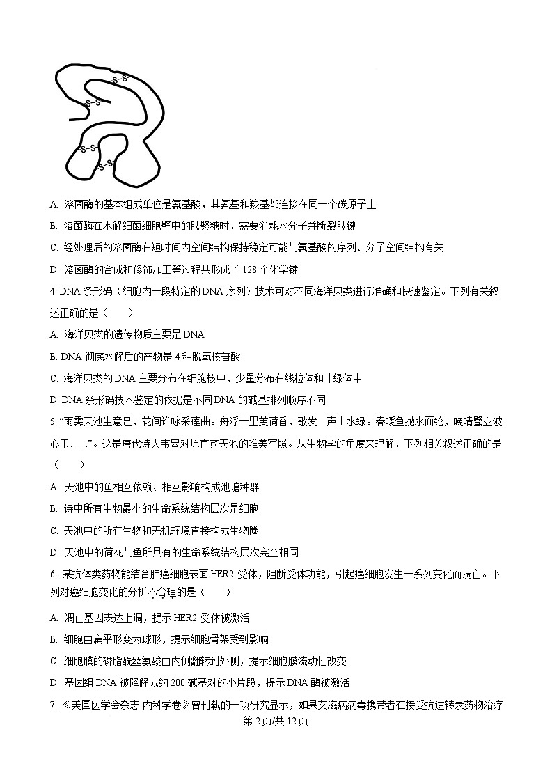 陕西省渭南市部分重点高中2025-2026学年高一上学期1月期末质量检测 生物第2页