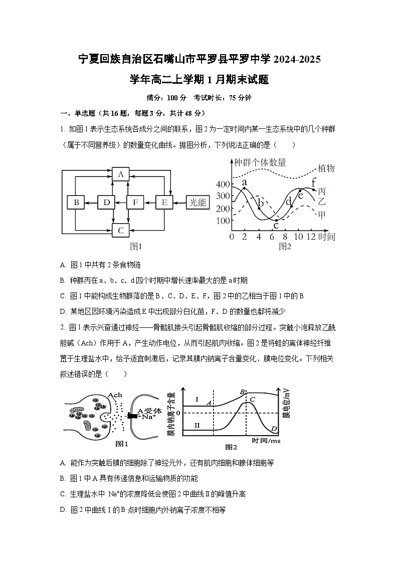 2024-2025学年宁夏回族自治区石嘴山市平罗县平罗中学高二上学期1月期末生物试卷（学生版）第1页