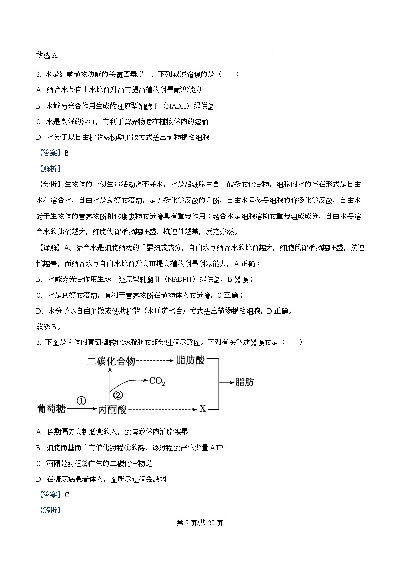 湖北省随州市部分高中2025-2026学年高一上学期期末联考生物试题 Word版含解析第2页