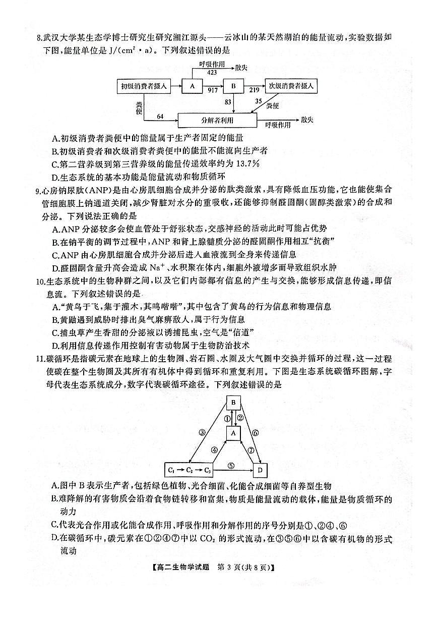 湖南省怀化市2024-2025学年高二上学期1月期末质量检测生物试题（扫描版附解析）第3页