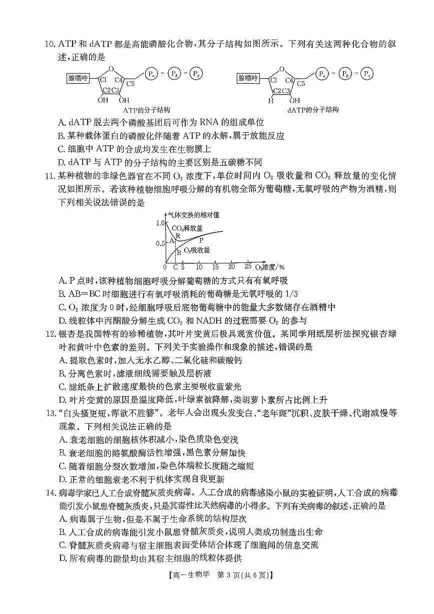 河南省名校大联考2024-2025学年高一下学期开学考试生物试题（无答案）第3页