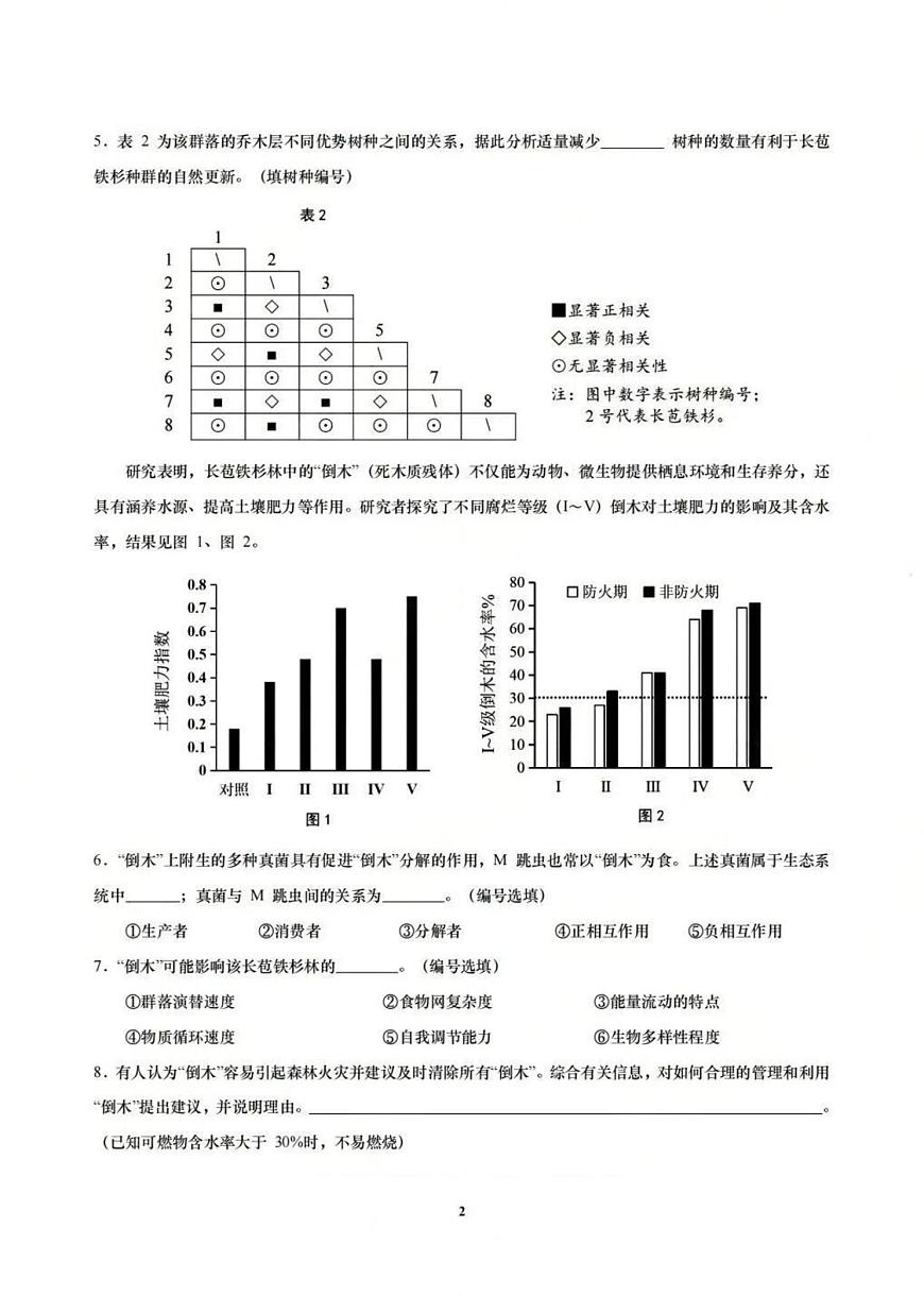 上海市崇明区2025-2026学年高三上学期一模考试生物试题（高考模拟）第2页