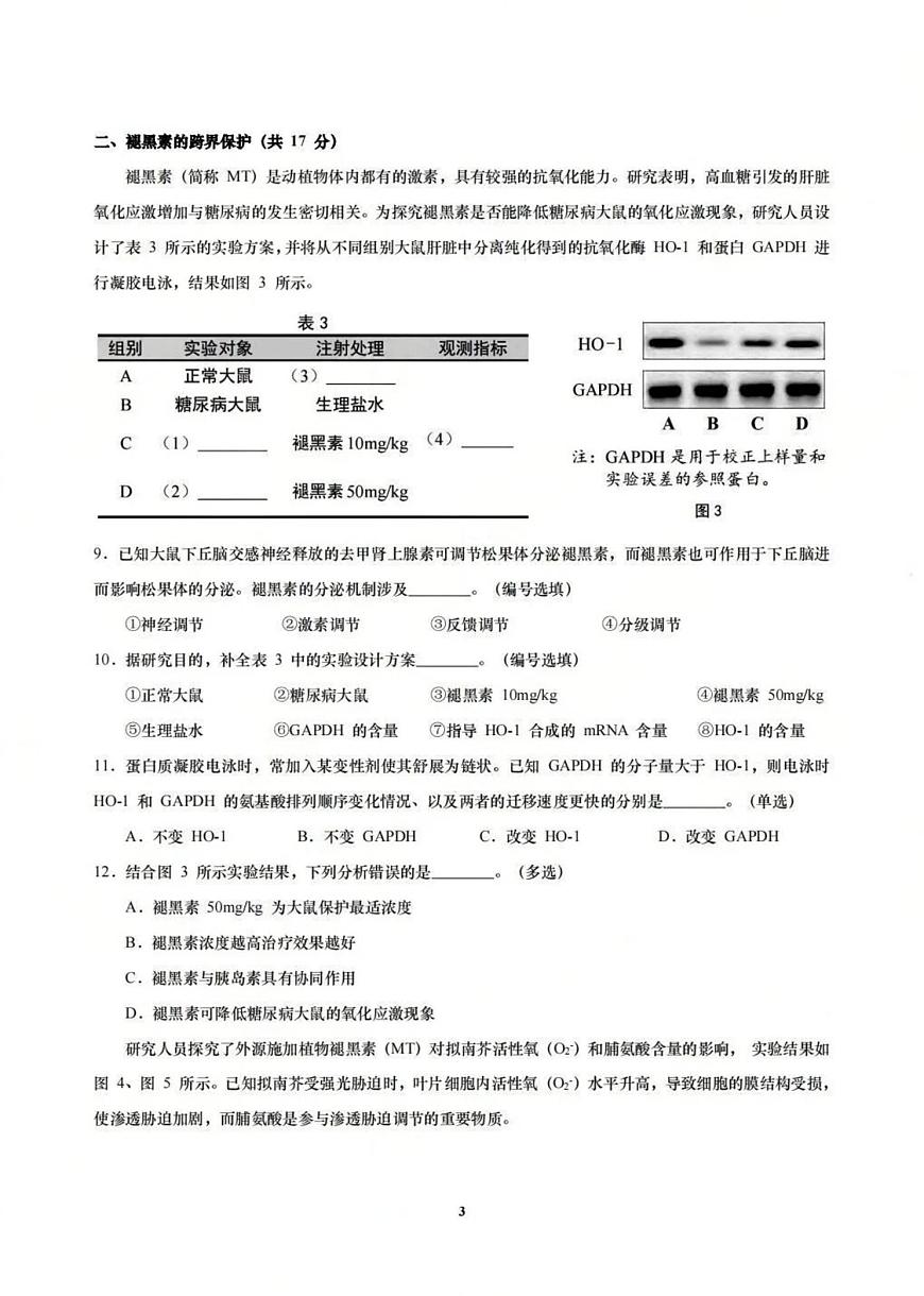 上海市崇明区2025-2026学年高三上学期一模考试生物试题（高考模拟）第3页