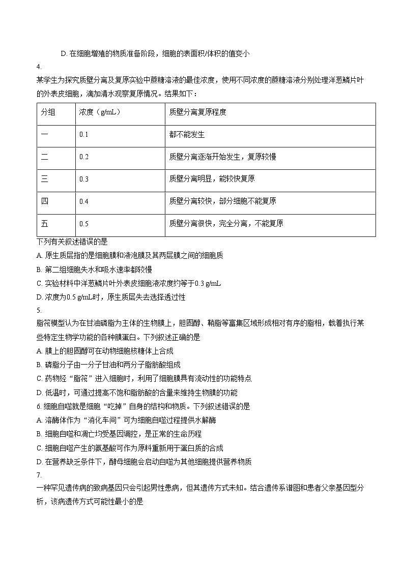 湖南省邵阳市2025_2026学年高一上学期拔尖创新班第一次联考生物试题（文字版，含答案）第2页