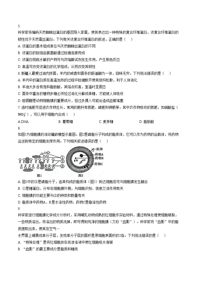 新疆生产建设兵团第二中学2025_2026学年高一上学期1月期末考试生物试题(文字版含答案)第2页