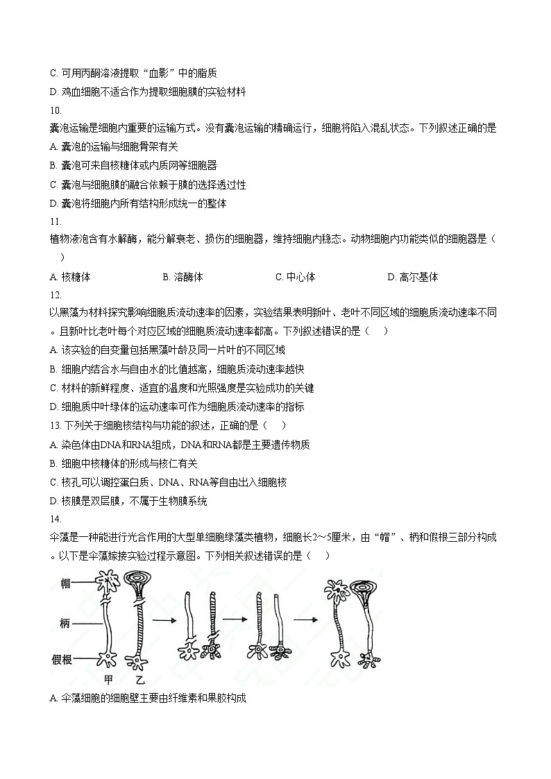 新疆生产建设兵团第二中学2025_2026学年高一上学期1月期末考试生物试题(文字版含答案)第3页