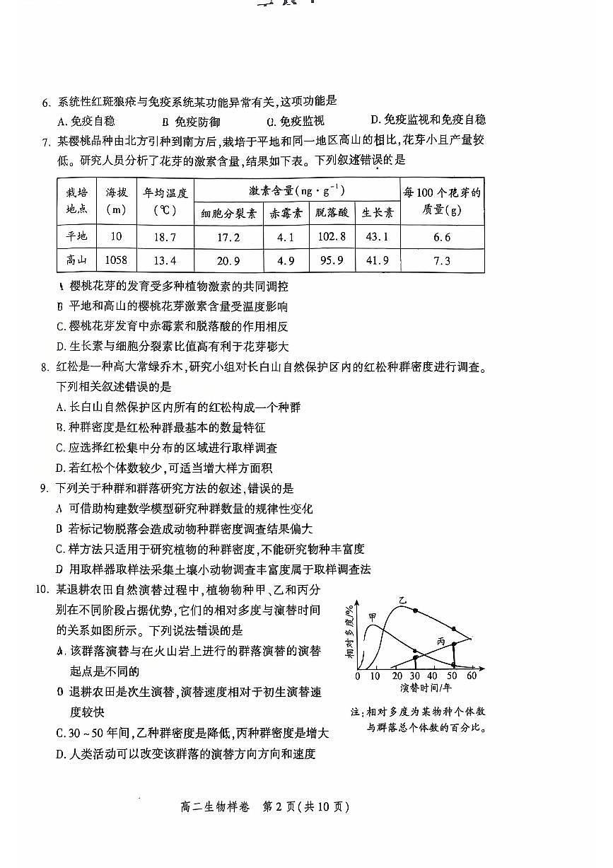 2026北京平谷高二（上）期末生物试卷   无答案第2页