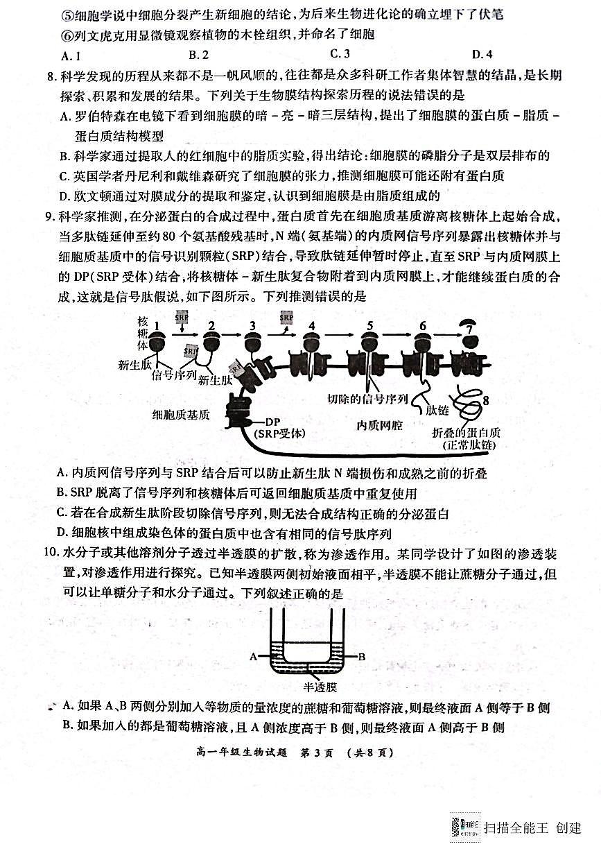 河南省南阳市六校2024-2025学年高一上学期12月月考生物试题（无答案）第3页