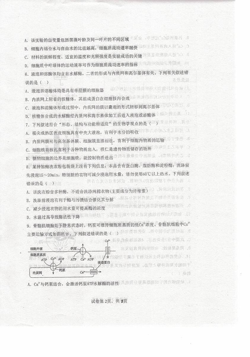 内蒙古自治区乌兰察布市集宁区第二中学2025-2026学年高一上学期1月期末考试生物试题第2页