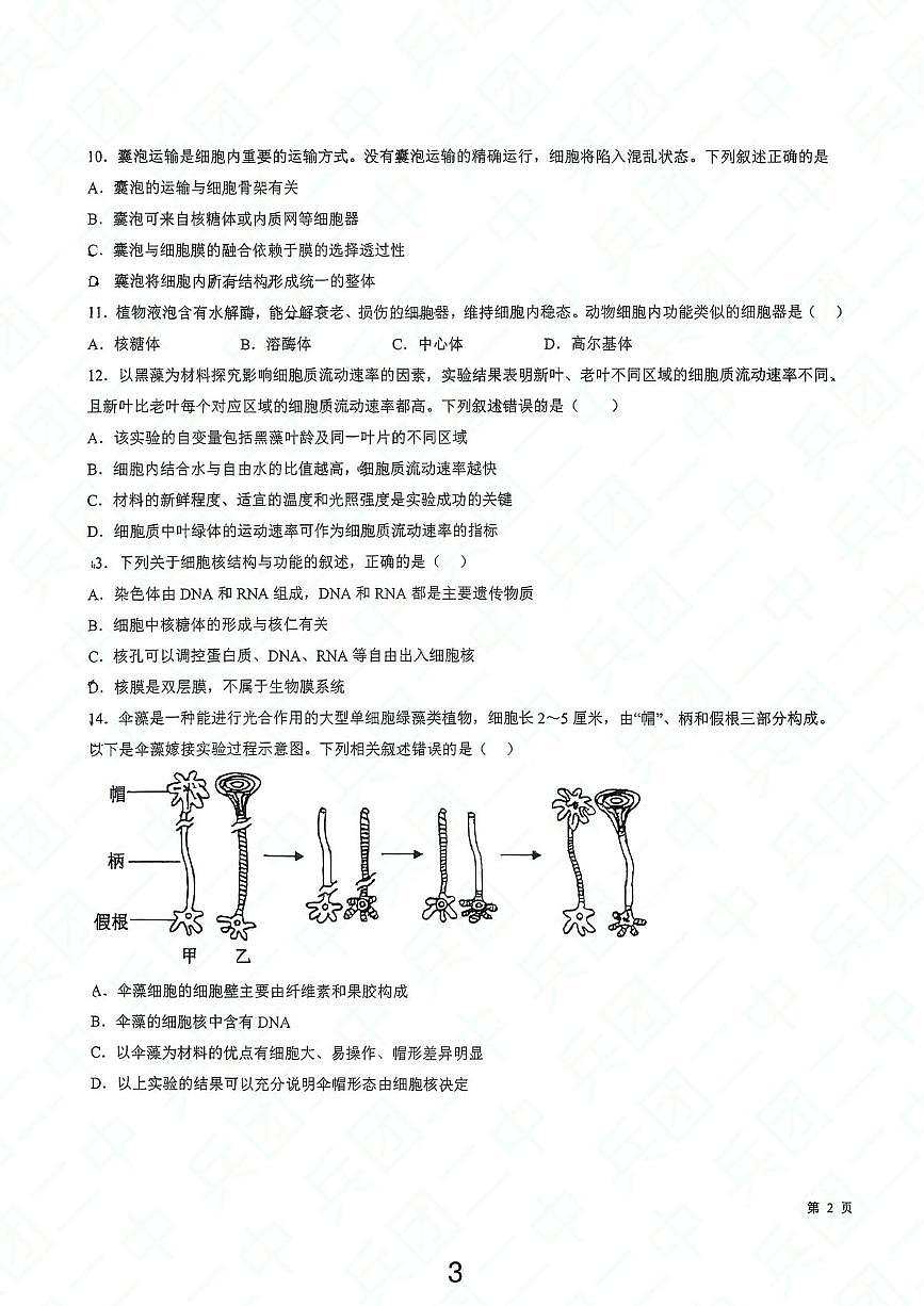 新疆生产建设兵团第二中学2025-2026学年高一上学期1月期末考试生物试题第3页