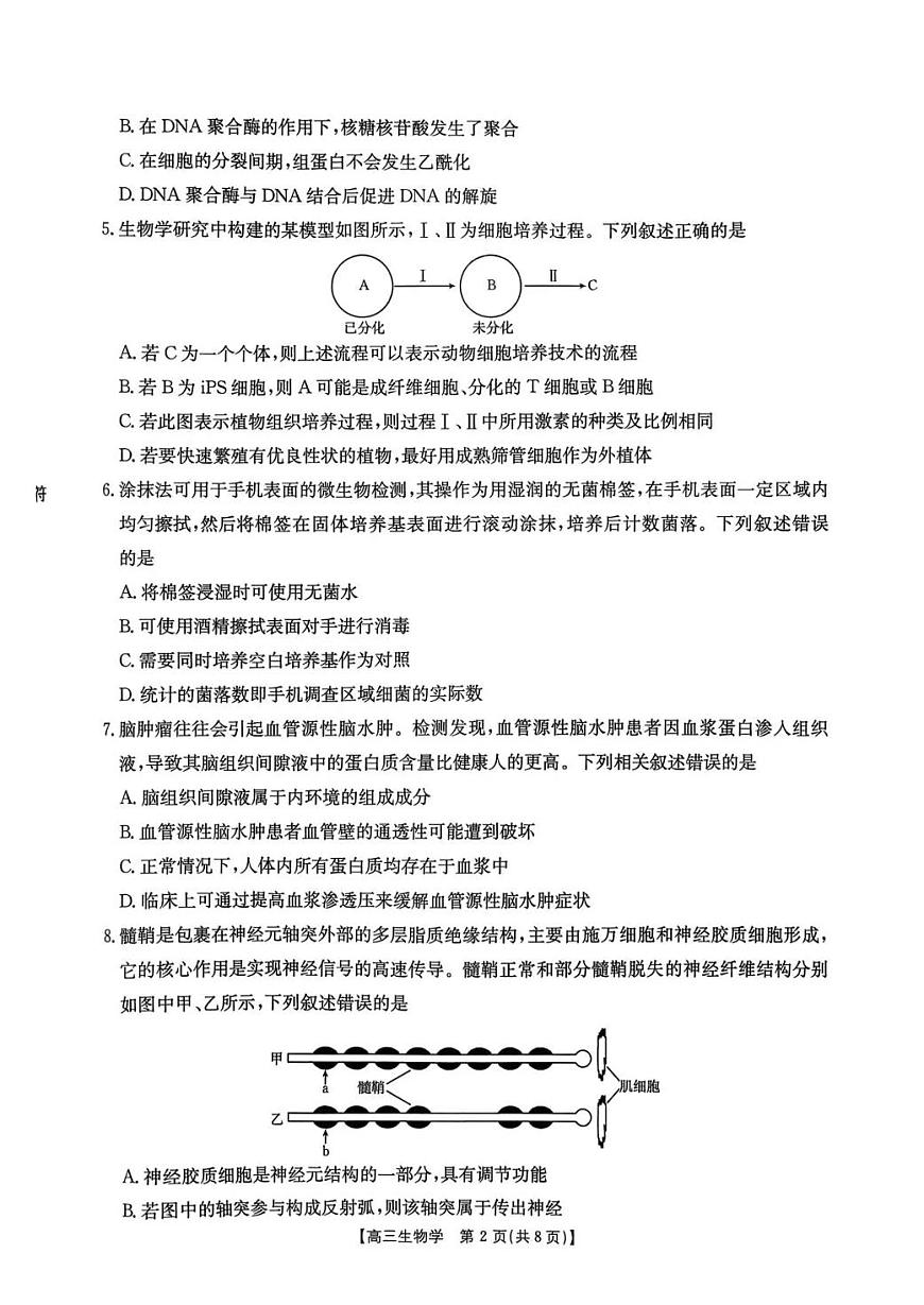 湖南省2026届高三上学期1月期末联考生物试题（无答案）第2页