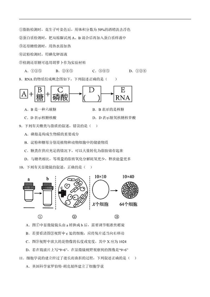2025-2026学年浙江省钱塘联盟高一上学期期中联考生物试卷（含答案）第2页