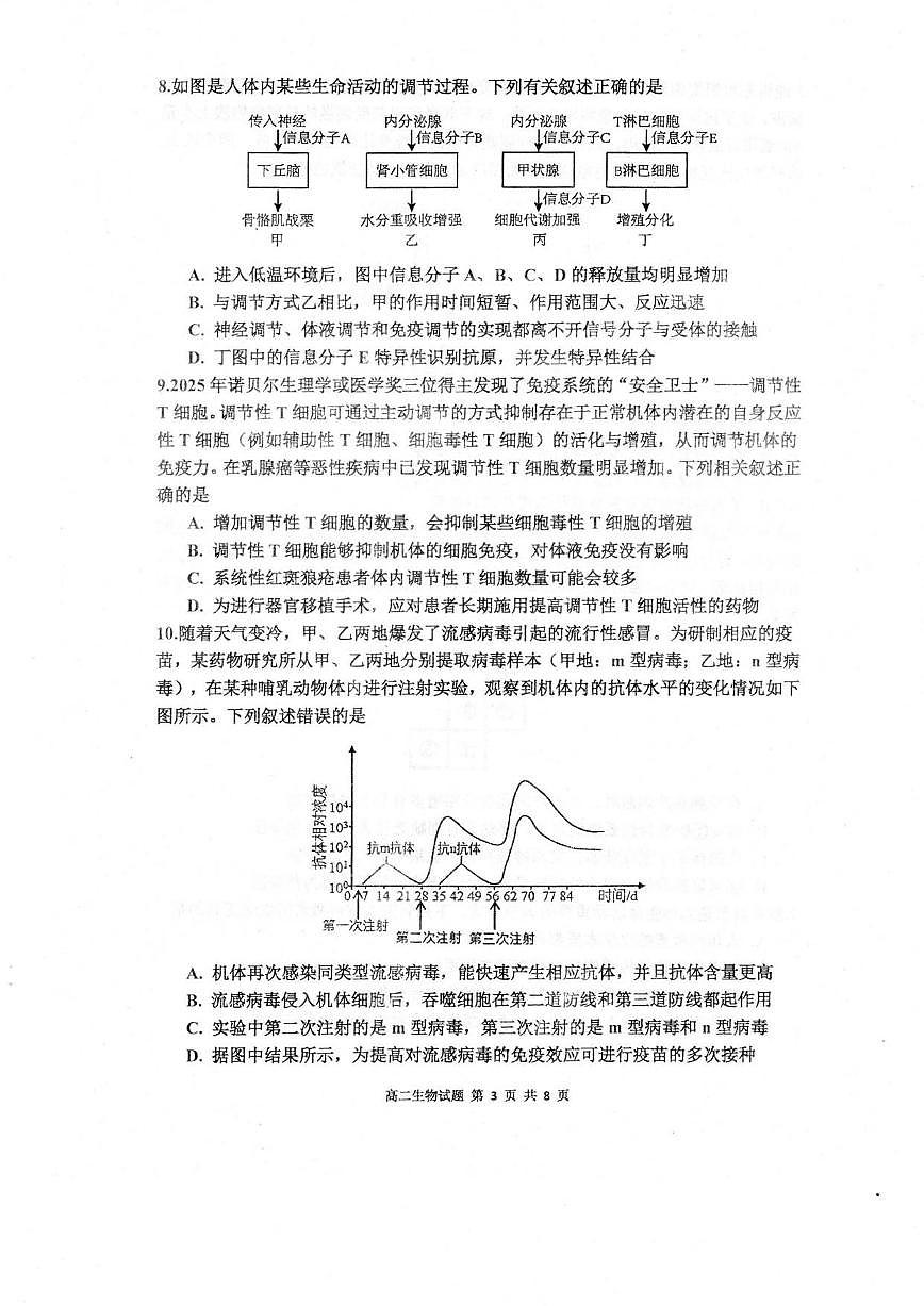 2025—2026学年四川省巴中市南江中学高二上学期期末考试生物试题（含答案）第3页