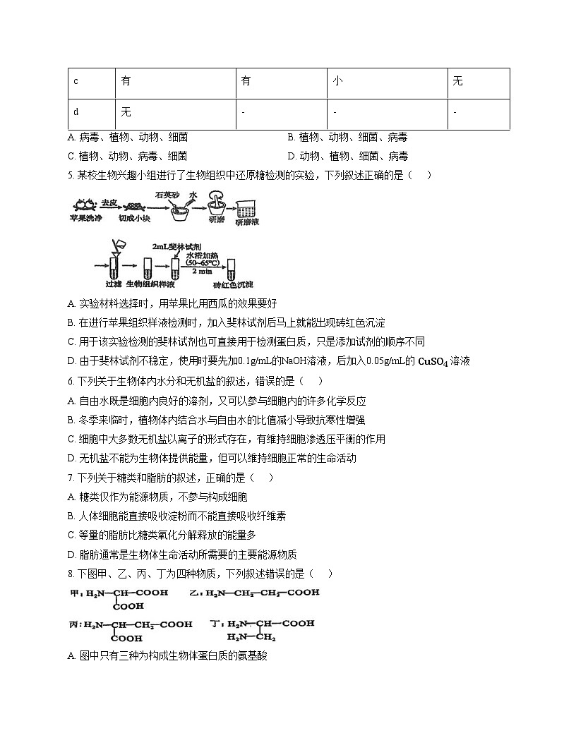 天津市静海区第六中学2025_2026学年高一上学期12月月考生物试题（文字版，含答案）第2页