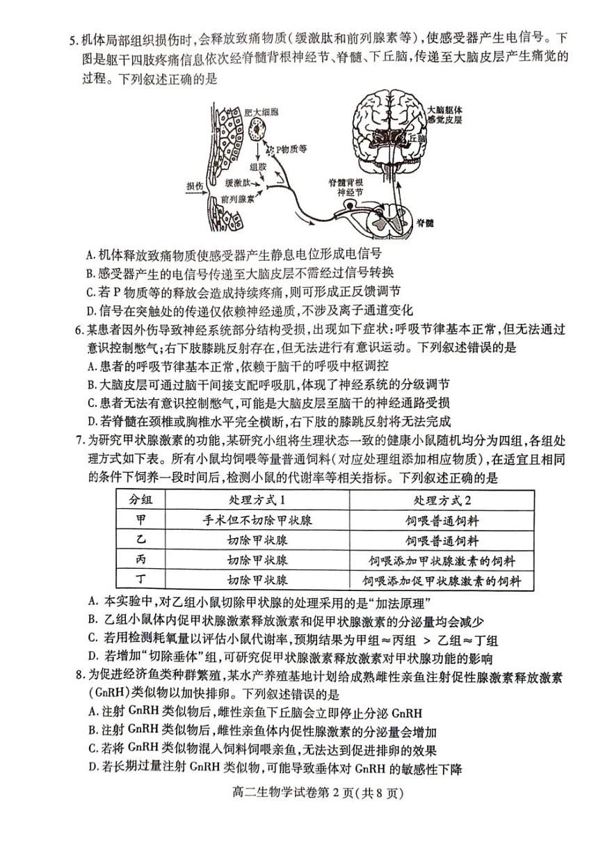 四川省内江市2025-2026学年第一学期高二期末检测题生物试卷第2页