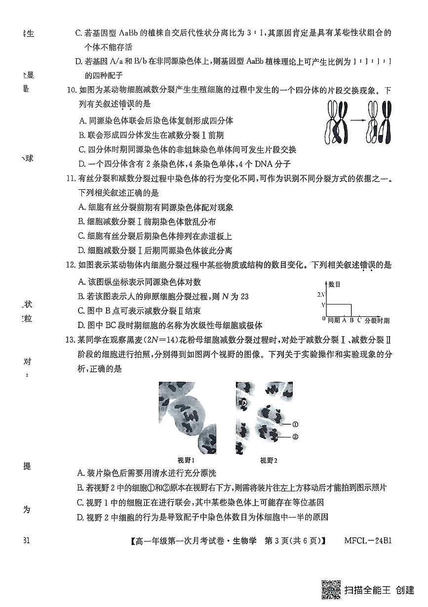 河北省沧州市三县联考2024-2025学年高一下学期3月第一次月考生物试卷（无答案）第3页