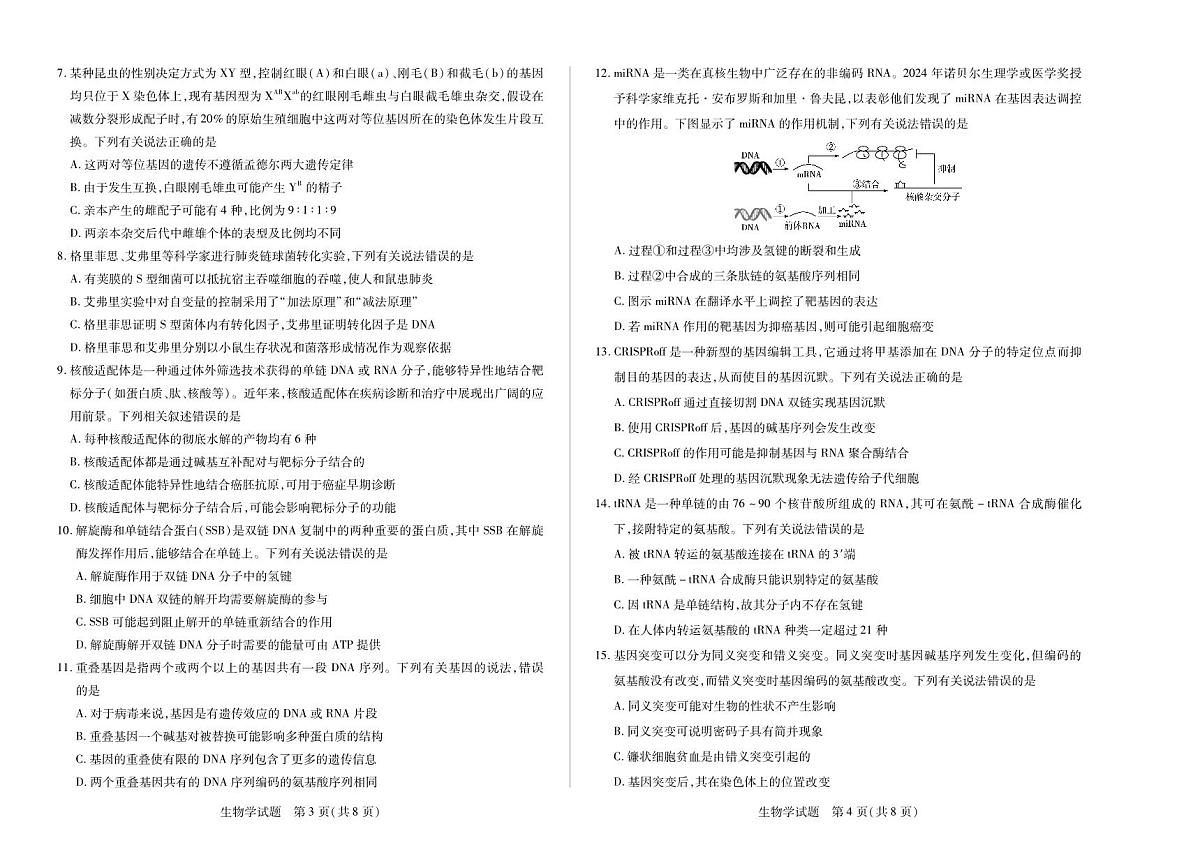 河南省部分学校2024-2025学年高一下学期阶段性测试（四）生物试卷（无答案）第2页