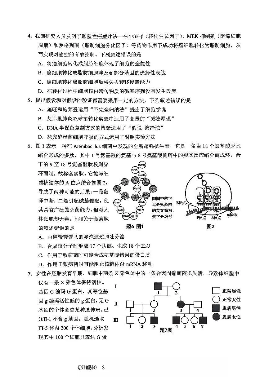 重庆主城五区2026届高考一诊生物试题及答案第2页
