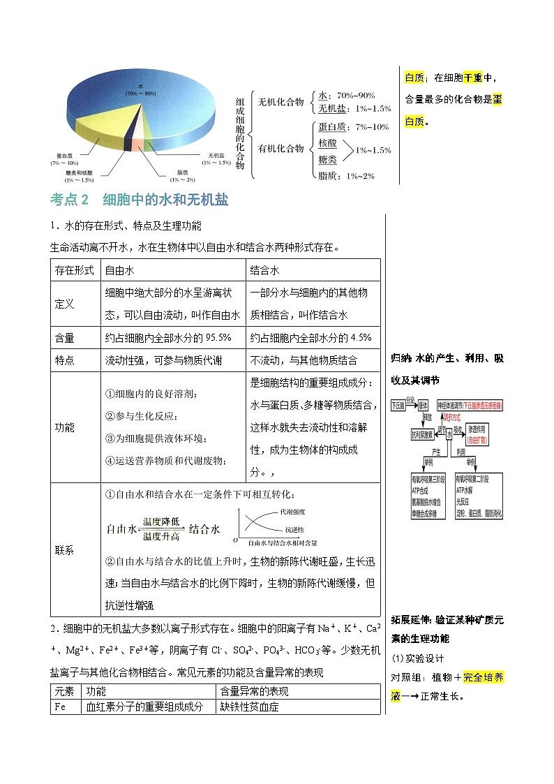 组成细胞的分子（6大考点+10个易错点）-高考生物一轮复习知识清单第2页
