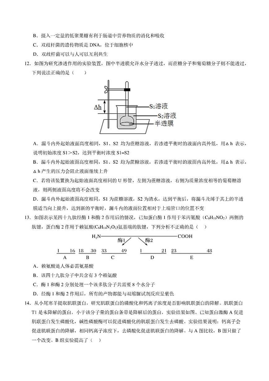 2025-2026学年高一上生物期末测试卷（含答案）第3页