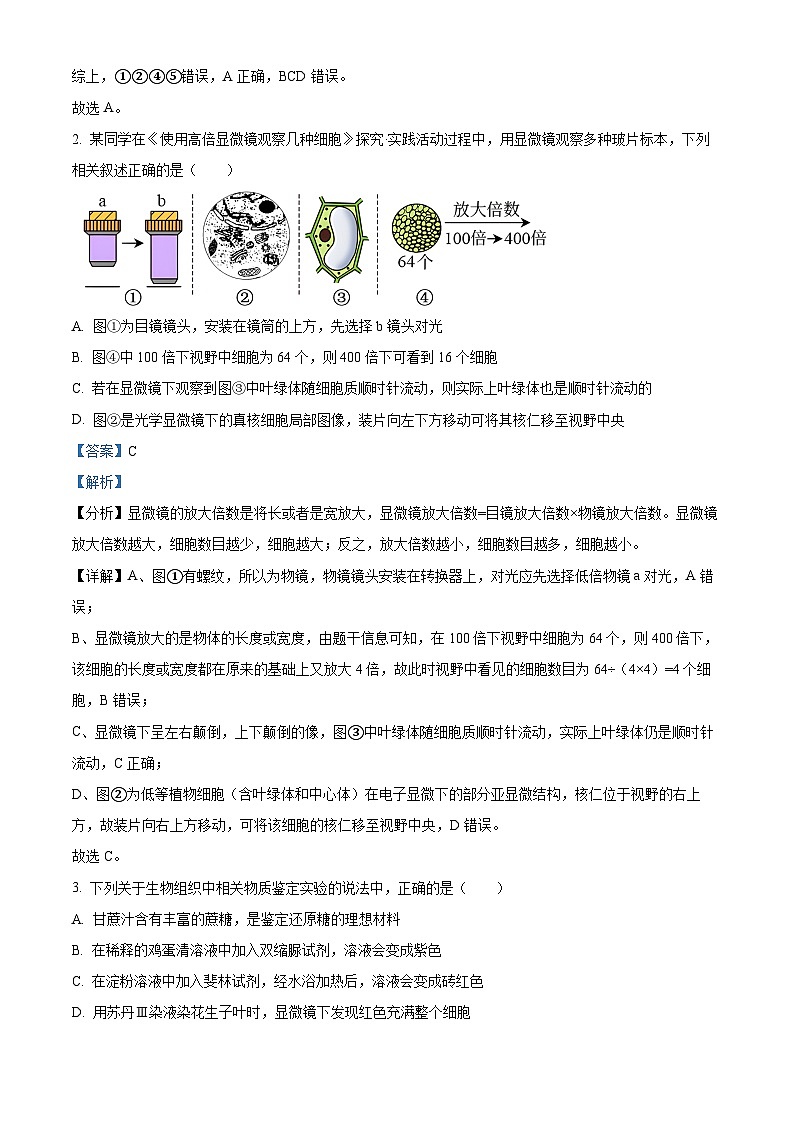 江西省抚州市2024-2025学年高一上学期期末考试生物试卷 含解析第2页