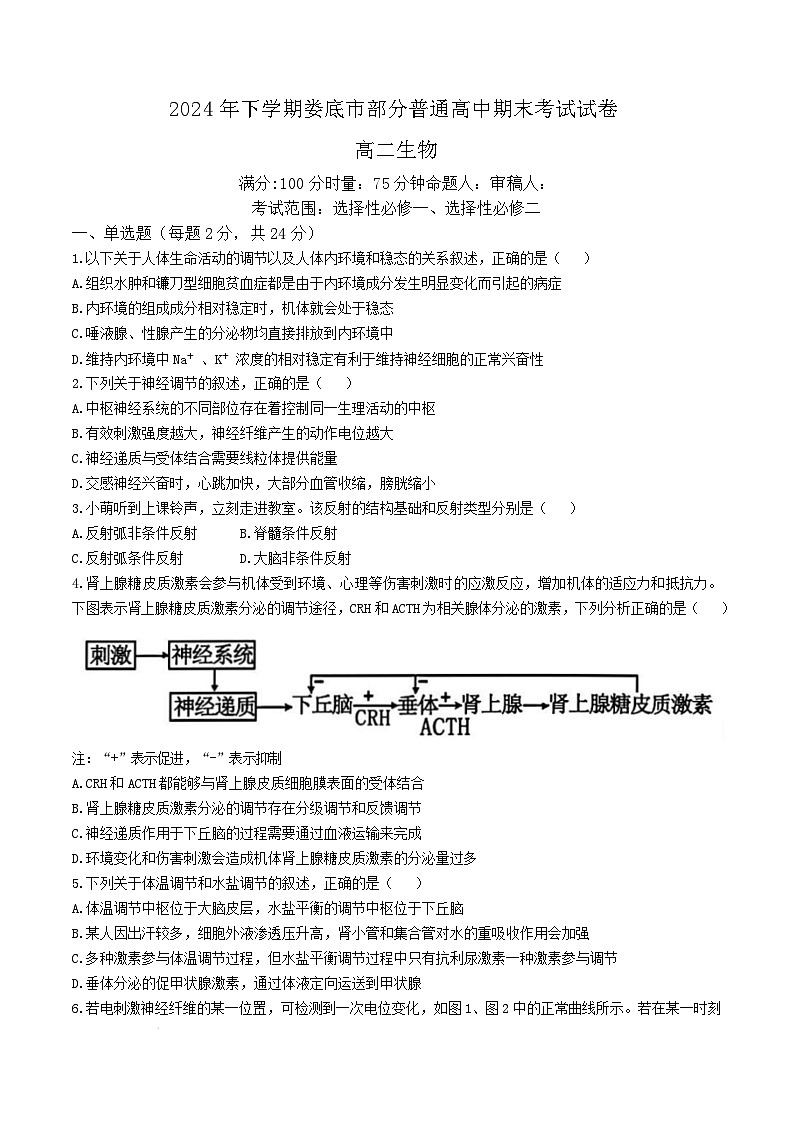 湖南省娄底市部分普通高中2024-2025学年高二上学期1月期末生物试题 含答案第1页