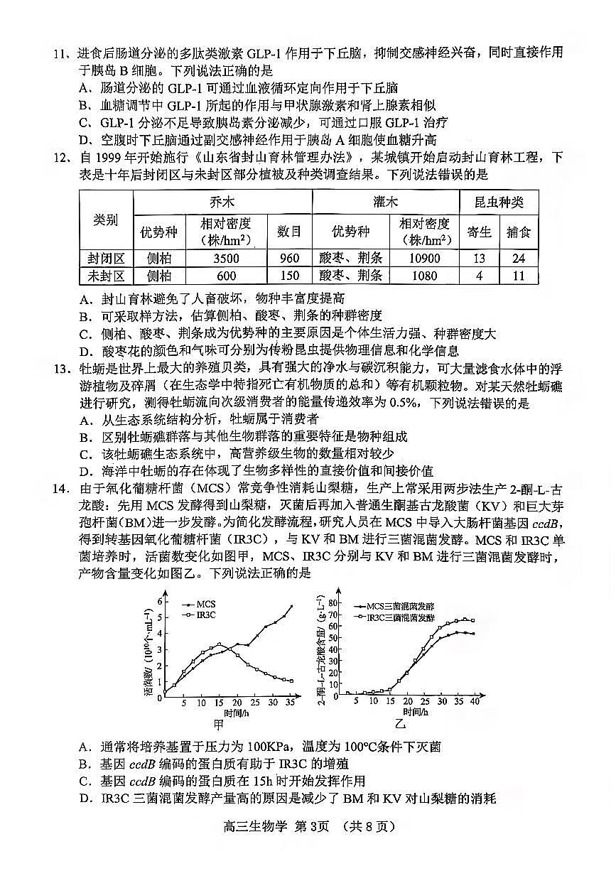 生物试卷-2026届山东省淄博市第一学期高三摸底质量检测（期末）第3页