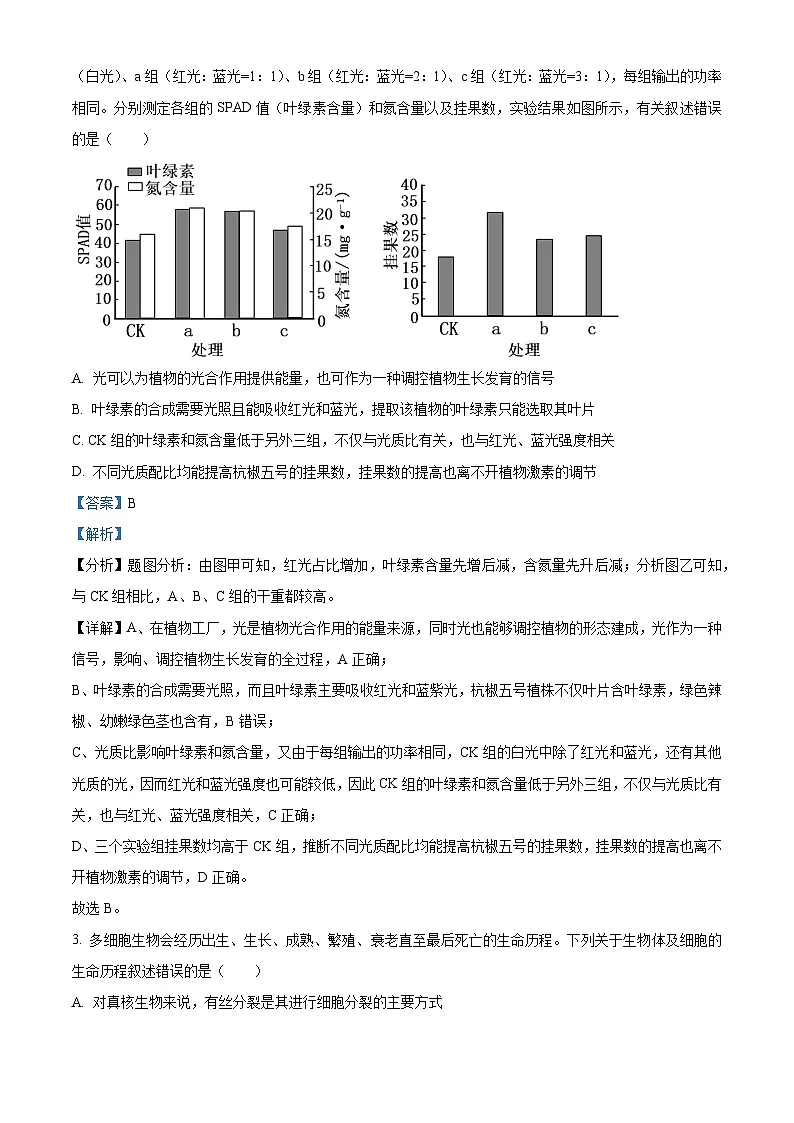 安徽省池州市2023-2024学年高三上学期1月期末考试生物试题 含解析第2页