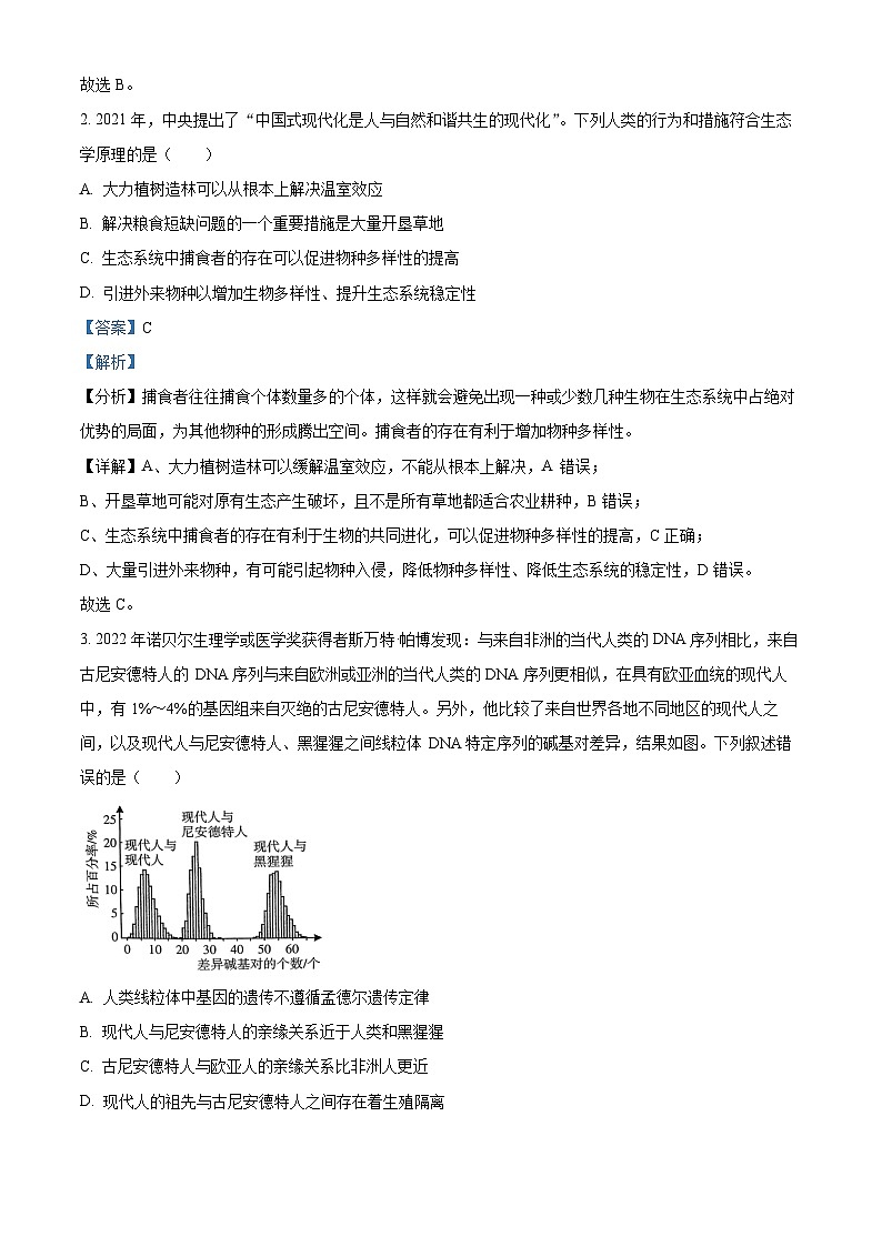 浙江省台温联谊高中2023—2024学年高三上学期期末生物试题 含解析第2页
