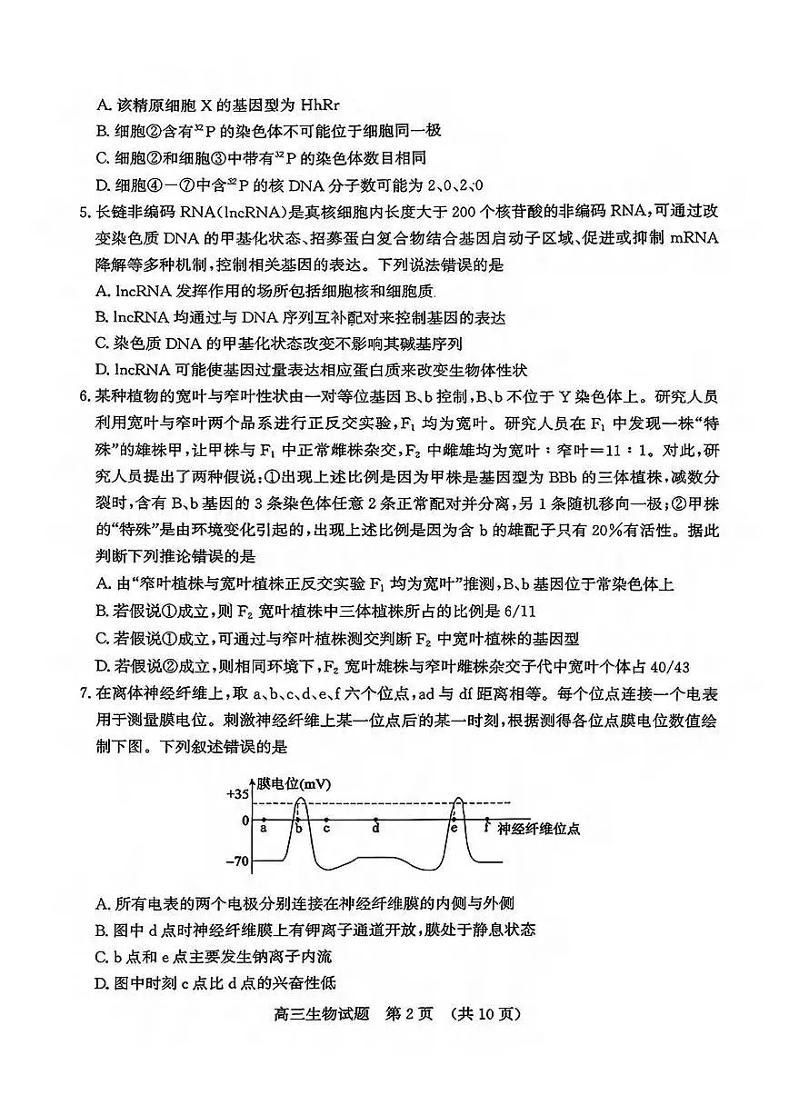 生物丨山东省济南市2026届高三上学期1月第一次模拟考试试卷及答案第2页