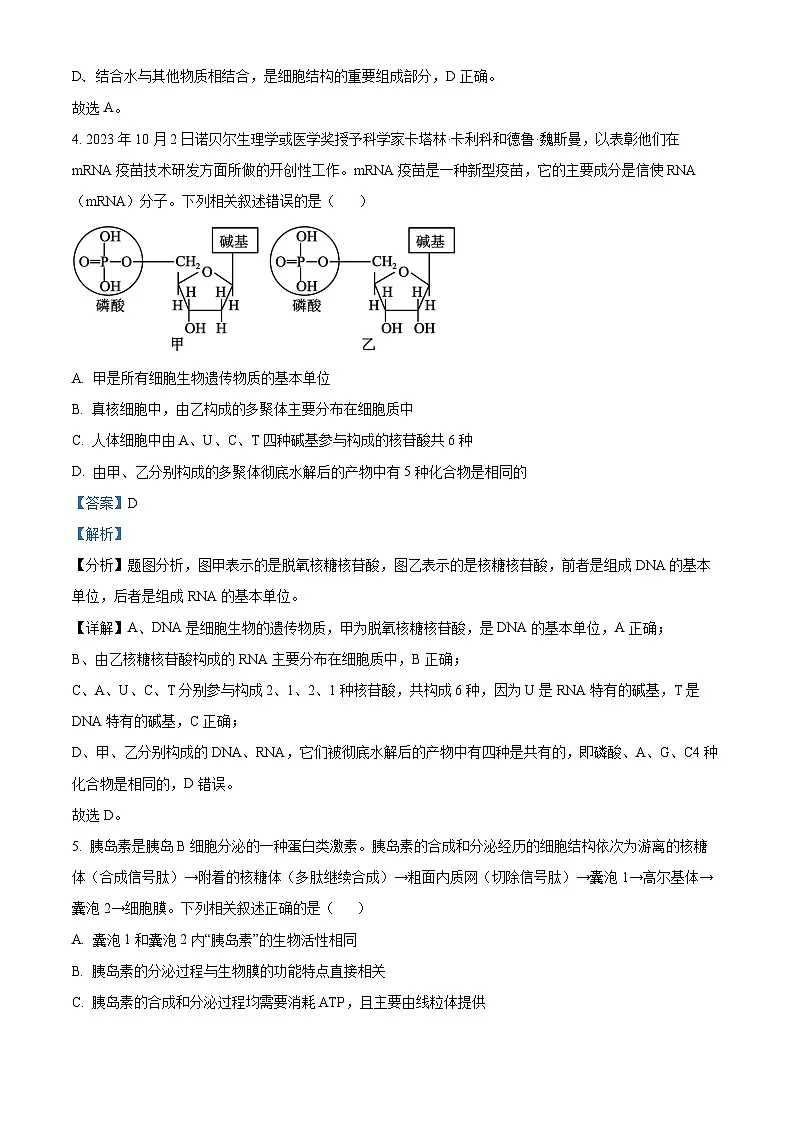 江西省赣州市2023- 2024学年高一上学期期末生物试题（解析版）第3页