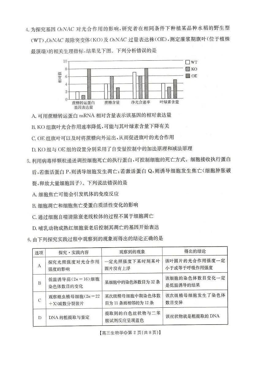 安徽省阜阳市2026届上学期高三一模 生物试卷+答案第2页