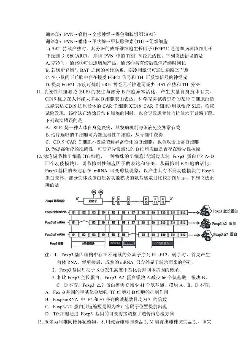 2026届福建省泉州市高三上高中毕业班质量监测(二)生物学试题（含答案）第3页