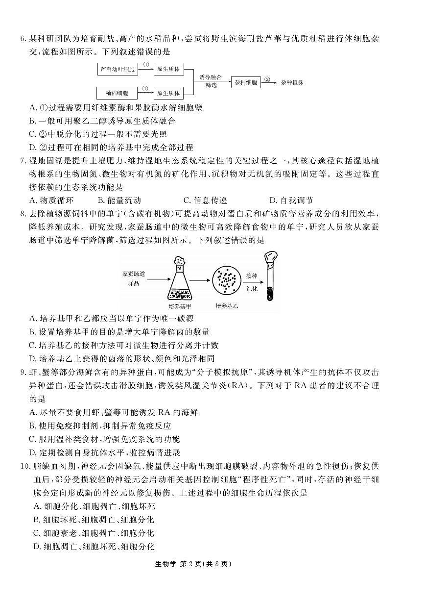 生物丨衡水金卷2026届高三上学期1月适应性测试试卷及答案第2页
