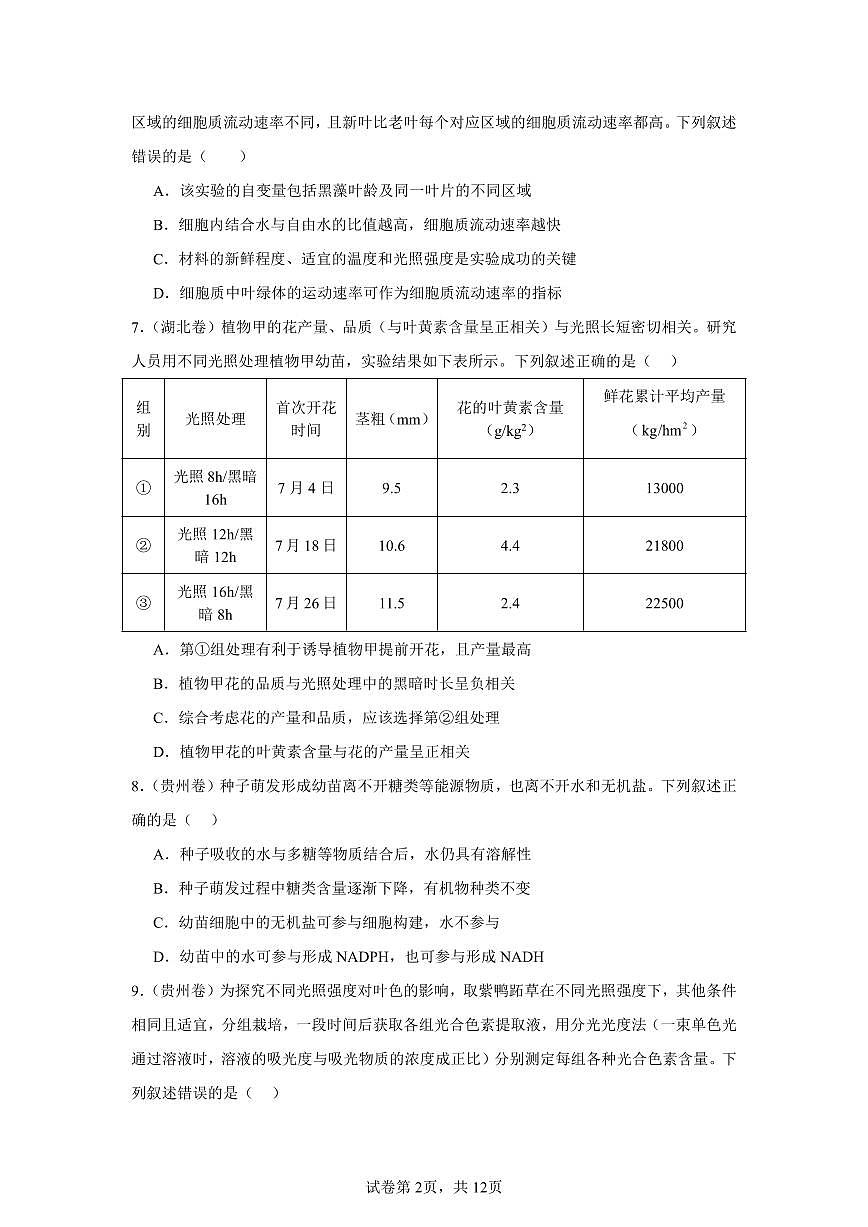 高考生物学光合作用相关题目合集知识清单（共28页）第2页